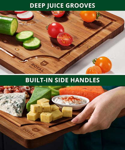 Wooden Cutting Boards for Kitchen Appliances - Non Toxic Bamboo Wood Cutting Board Set with Deep Juice Groove, Side Handles, Charcuterie & Butcher Block for Meat, Meal Prep & Serving4