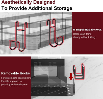 Large Capacity Shower Caddy, Heavy-Duty Adhesive Shower Organizers with Custom Aesthetic Design Soap, No Drilling Corner Shower Shelves, 5 Hooks for Bathroom Accessories, 3 Pack5