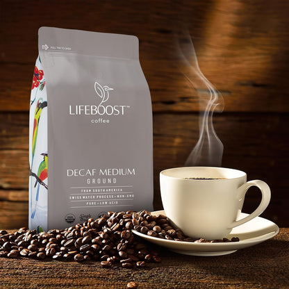 Medium Roast Swiss Water Decaf Coffee Ground - Non-Gmo Low Acid Single Origin USDA Decaf Organic Coffee - Third Party Tested for Mycotoxins & Pesticides - 12 Ounces2