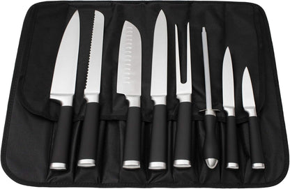 9-Piece Kitchen Knife Set in Carry Case - Ultra Sharp Chef Knives with Ergonomic Handles - Professional Japanese Chef'S Knife Set with Paring, Carving, Bread, Santoku, Utility Knives, Fork, Sharpener1