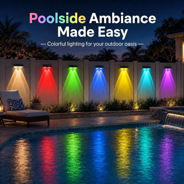 Solar Fence Lights Outdoor, Warm White & RGB Combo 8 Modes Color Changing Fence Lights Solar Powered for Outside, LED IP65 Waterproof Solar Patio Light for Step, Pathway, Garden, Deck, Stairs - 8 Pack6