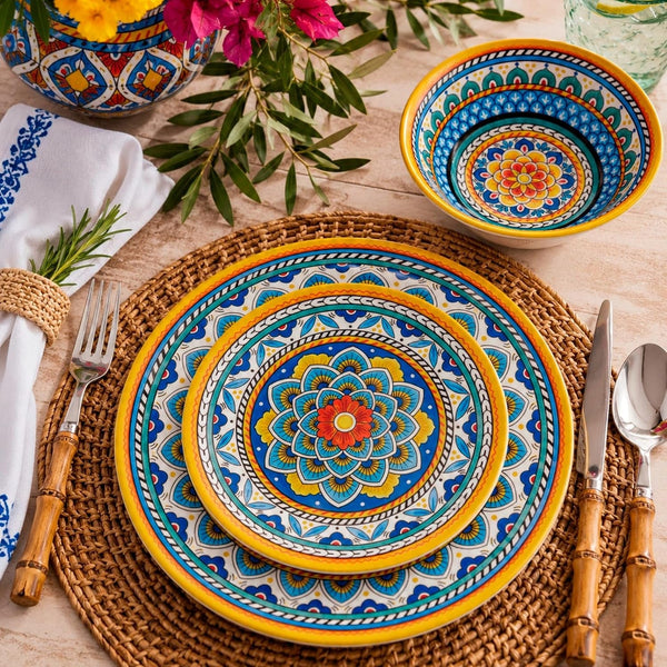 Portofino 12 Piece Melamine Dinnerware Set, Service for 4, Multi Colored2