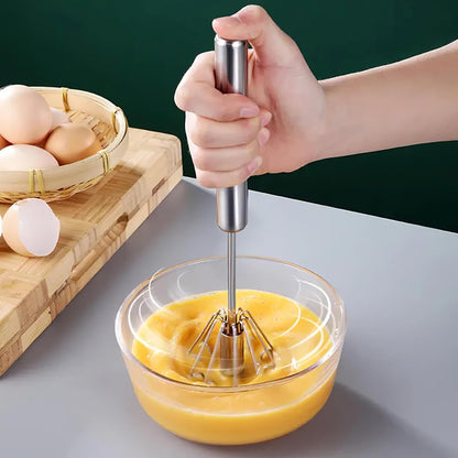 Stainless Steel Semi-Automatic Whisk,Egg Whisk Hand Push Rotary Blender | Versatile Hand Push Mixer Stirrer Tool,For Cooking Kitchen Home Egg Milk,10 Inches1