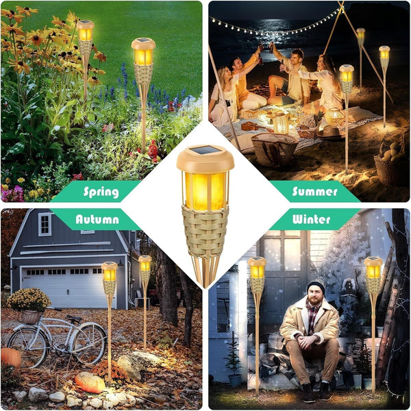 Flickering Flames Solar Powered Lights - Upgraded Solar Torches Waterproof Outdoor Decorative Lighting Auto On/Off, Handmade Bamboo Finish, 2-Pack6