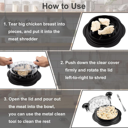 Chicken Shredder Tool Twist Large Meat Shredder with Brush&Fork, Black | Visible Chicken Breast Shredder, Strong Anti-Slip Strip, Ergonomic Handle, BPA Free, Kitchen Gadgets for Pork Beef Chicken6