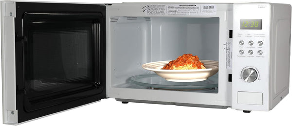 MW1101W Countertop Microwave Oven with Button Control, LED Display 1000W, 10 Power Levels, 6 Auto Menus, Glass Turntable and Child Safe Lock, 1.1 Cu. Ft., White4