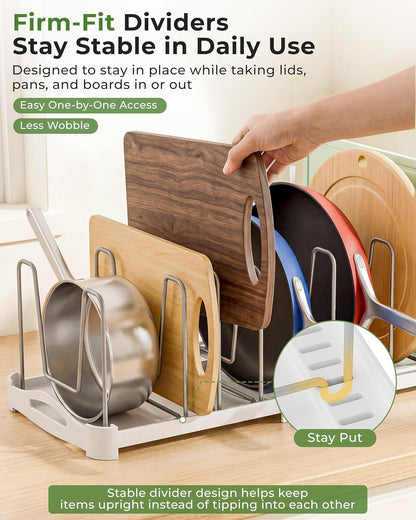 Adjustable Cabinet Organizer for Pot Lids, Bakeware, Cookie Sheets & Cutting Boards, Upright Storage Rack for Kitchen Cabinet, Stable Dividers, 9.7" Deep, 12.6" to 21.5" Wide, GS02SS4