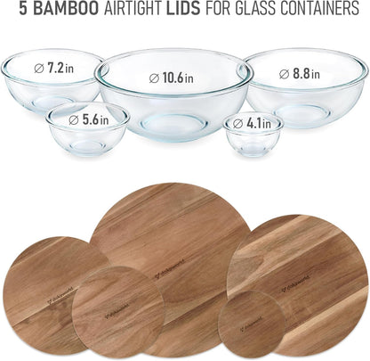 Glass Mixing Bowls Acacia Lids - (Bowls Not Included) Lids Are Compatible with All Glass Mixing Bowls Set2