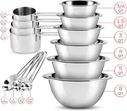 Stainless Steel Mixing Bowls with Measuring Cups & Spoons Set of 14 - Dishwasher Safe Nesting Mixing Bowl Set for Cooking, Baking & Meal Prep Non-Slip Premium Bowls3