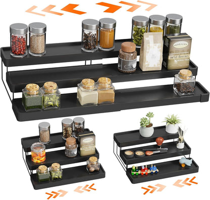 Expandable Spice Rack Organizer - 3 Tier Adjustable Spice Organizer for Cabinet & Countertop - Easy Visibility - Black1