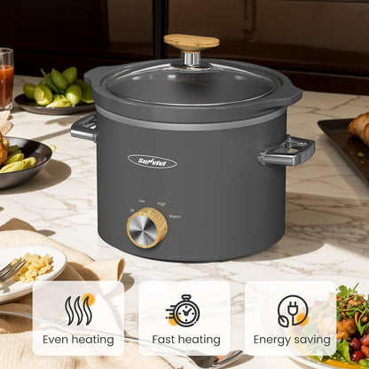 2 Quart Slow Cooker, Small Slow Cooker with Removable Ceramic Pot, Slow Cookers Food Warmer with 3 Heating Settings & Dishwasher Safe Glass Lid, Grey2