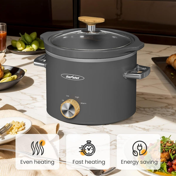 2 Quart Slow Cooker, Small Slow Cooker with Removable Ceramic Pot, Slow Cookers Food Warmer with 3 Heating Settings & Dishwasher Safe Glass Lid, Grey2