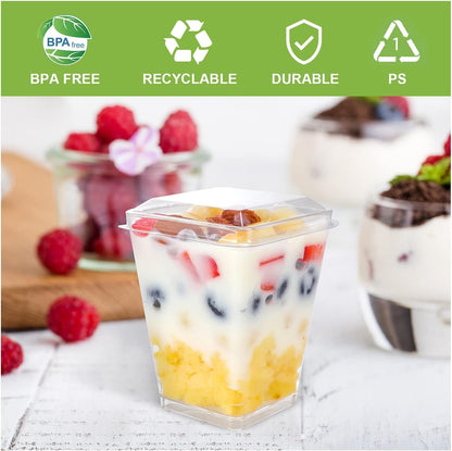 5 Oz Plastic Dessert Cups with Lids and Spoons 150 Pcs Serves 50, Yogurt Parfait Appetizer Cup for Party, Dessert Shooter Cups for Pudding Jello and Fruit5
