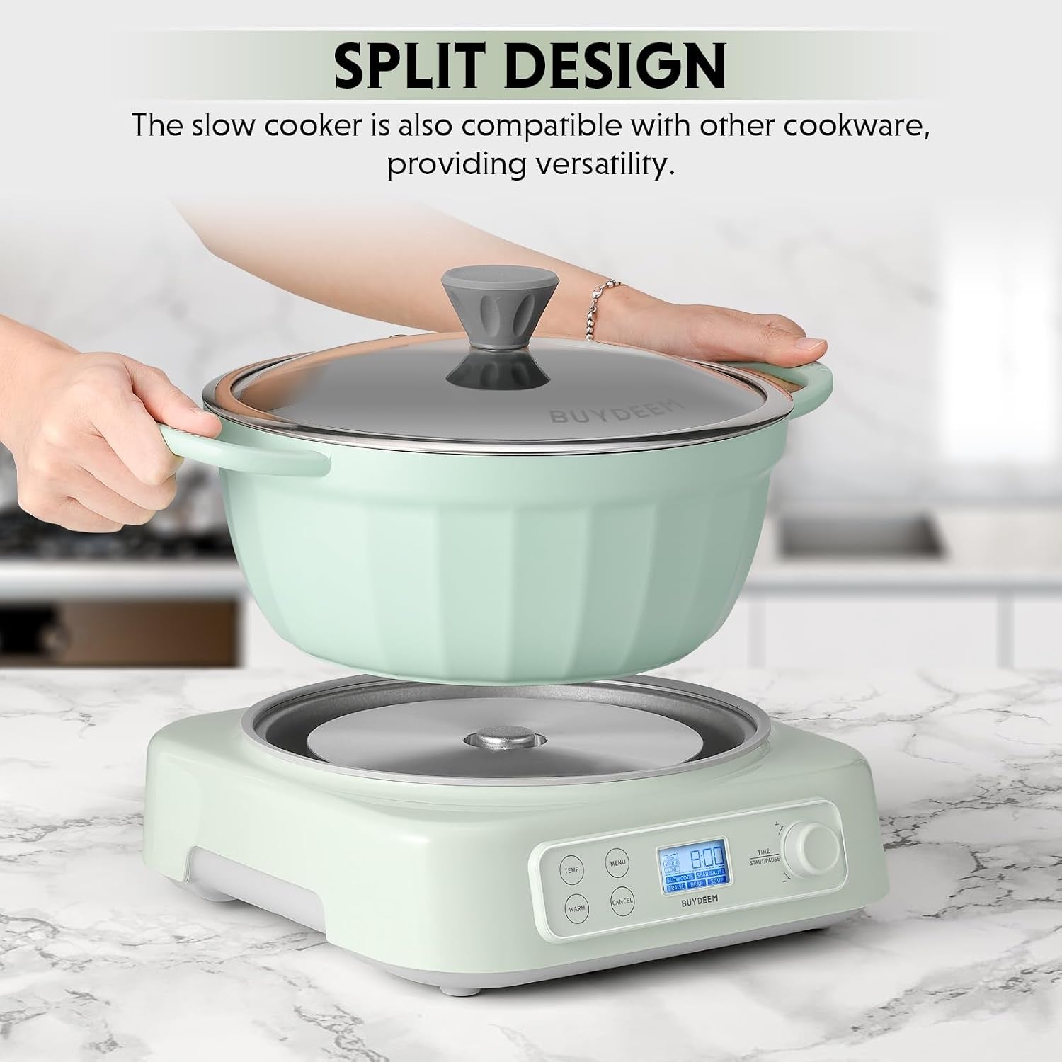 lp55-5-in-1-slow-cooker-with-removable-nonstick-stockpot-4-7qt-compatible-with-various-cookwares-two-temperature-controls-customized-time-settings-auto-keep-warm-for-2h-cozy-greenish