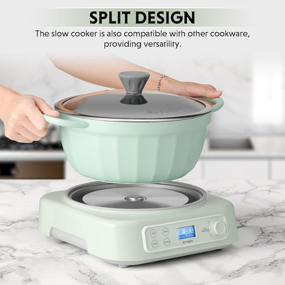 LP55 5-In-1 Slow Cooker with Removable Nonstick Stockpot, 4.7QT | Compatible with Various Cookwares, Two Temperature Controls, Customized Time Settings, Auto Keep Warm for 2H, Cozy Greenish3