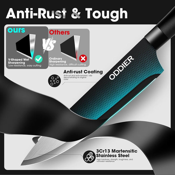 Knife Set, 10 Piece Kitchen Knife Set with Block and Sharpener, Anti-Rust Stainless Steel Knives Set for Kitchen, Chef Universal Knife Block Set, Dishwasher Safe, Ergonomical Design, Black4