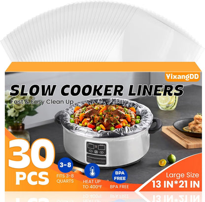 30 Pack Slow Cooker Liners, Large Size 13"X 21" Cooking Bags | Disposable Plastic Slow Cooker Bags Liners Fits 3-8 Quarts, BPA Free, Suitable for Oval & round Pot1