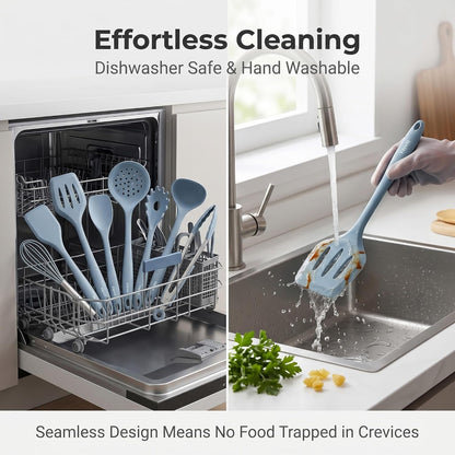 Silicone Cooking Utensil Set, 10PCS Utensils for Non Stick Pan, Blue5
