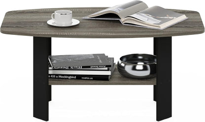Simple Design Coffee Table, French Oak Grey/Black | Small Side Table Wih Open Shelf, Tabletop with Soft Edges, for Living Room, Home Office,4