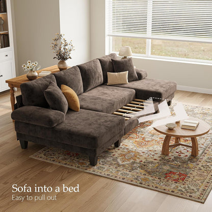 Sleeper Sofa with Pull Out Couch Bed | 112 Inch Couches for Living Room | U-Shaped Convertible Sofa Bed | Chenille Brown5