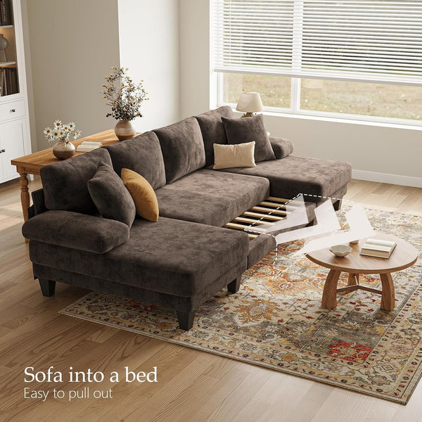 Sleeper Sofa with Pull Out Couch Bed | 112 Inch Couches for Living Room | U-Shaped Convertible Sofa Bed | Chenille Brown5