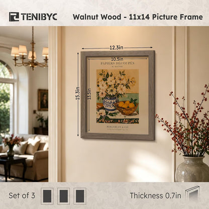 11X14 Picture Frame, Walnut Wood, 3 Pack, Glass, Table for Photos2