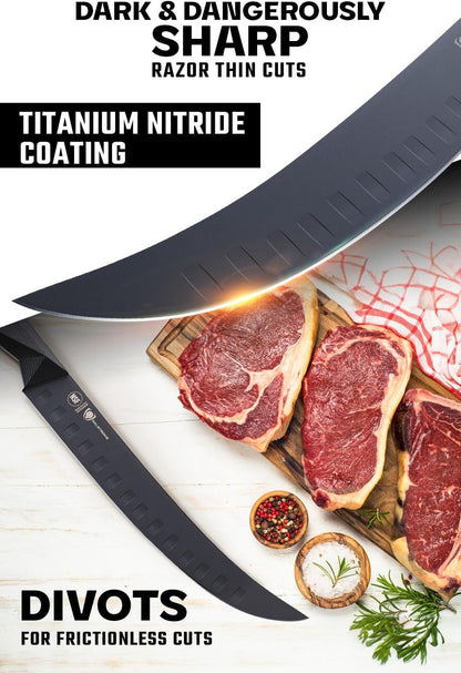 Butcher Knife - 10 Inch - Shadow Black Series - Black Titanium Nitride Coated - High Carbon 7CR17MOV-X Vacuum Treated Steel - Breaking Kitchen Knife - Sheath - Slicing Knife - NSF Certified2