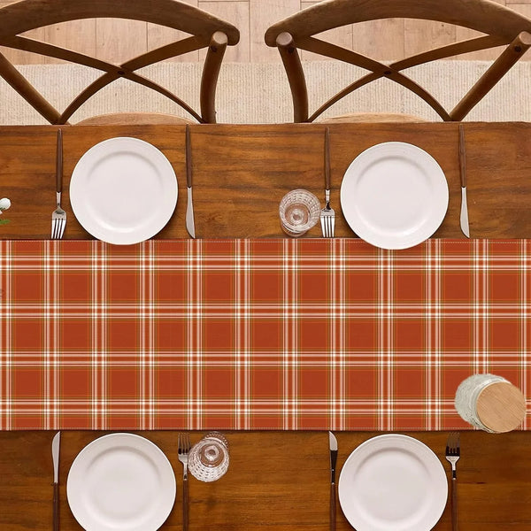 Thanksgiving Table Runner Orange Fall Plaid Autumn Harvest Checkered Tartan Decoration Seasonal Dining Room Home Kitchen Table Decor5