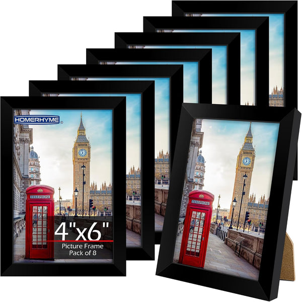4X6 Picture Frame Set 8 Pack, 4 by 6 Black Photo Frame for Wall or Tabletop Display, Lightweight Poster Frame with Plexiglass, Horizontal or Vertical for Graduation Office Wall Home Decor1