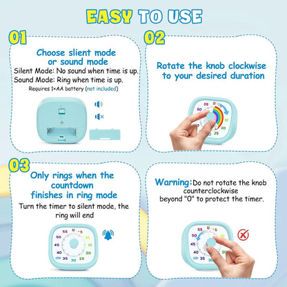 Visual Timer for Kids, 60-Minute Countdown Silent Operation Timer | Visual Rainbow Disk, Timer for Kids & ADHD Toddler, Loud Alarm Timers for Classroom, Kids Desk Time Management Tools, Blue4