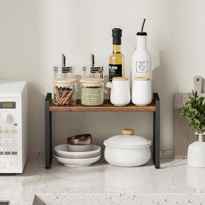 Countertop Shelf Organizer, Cupboard Stand Spice Rack, Retro Style Cabinet Shelf for Pantry, Kitchen, Bathroom, Reading Room, Bedroom to save Space (7.8" D X 15.7" W X 9.4" H, Rustic Brown)5