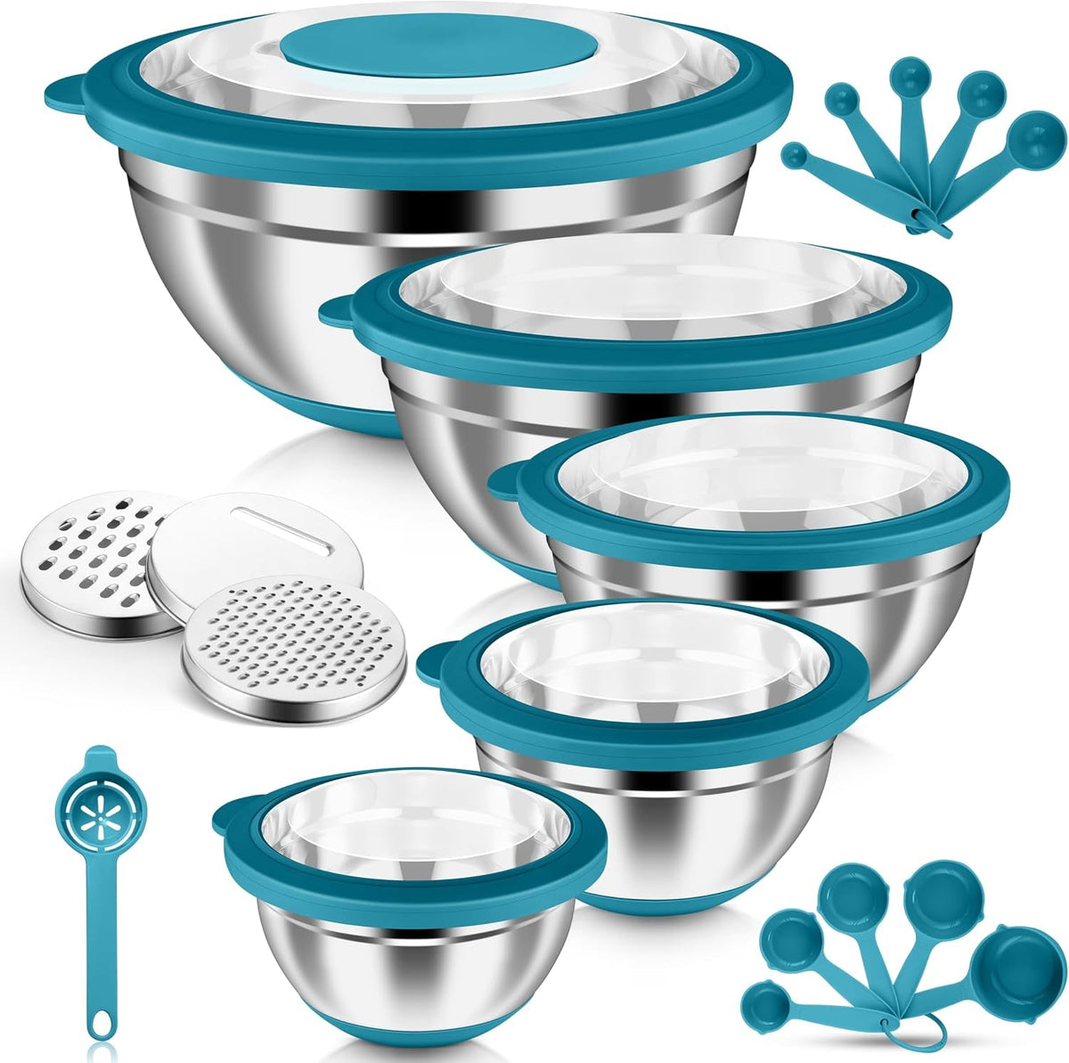 mixing-bowls-24-piece-stainless-steel-salad-serving-bowl-with-airtight-clear-lids-metal-nesting-bowl-for-kitchen-cooking-prepping-storing-with-3-graters-4-6-2-6-1-5-1-0-7-qt-teal-blue