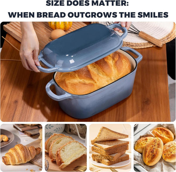 4.6 Quart Dutch Oven for Sourdough Bread Baking | Oval Bread Dutch Oven with Lid, Cast Iron Bread Pan for Crispy Crust, Steam Baking Design for Artisan Homemade Loave, Seasalt7