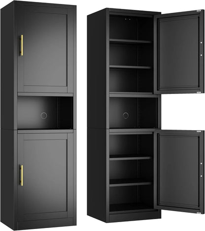 Tall Narrow Storage Cabinet 66.93" H Tall Bathroom Cabinet Metal Pantry Cabinets, 4 Adjustable Shelves for Kitchen, Home Office, Living Room, Dinning Room (20 Inches Wide Black)1