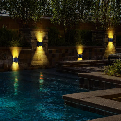 8 Pack Solar Wall Lights for outside 3000K Warm Solar Fence Lights up and down Autumn LED Outdoor Decorative Waterproof Lamps Dusk to Dawn LED Lighting Wall Sconces for outside Deck Garage5
