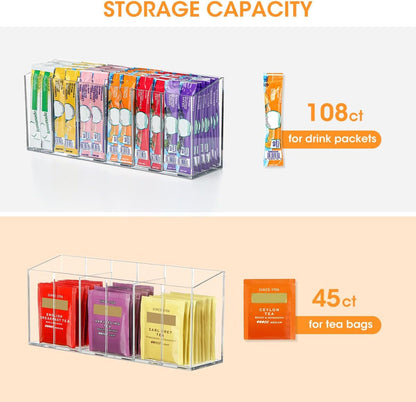 Drink Packet Organizer, Water Drink Packet Holder with Removable Divider, Water Flavor Packet Organization Container for Kitchen Organizers and Storage (6 Compartments)5