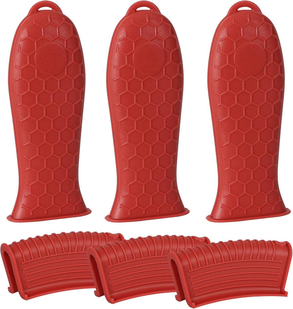 6 Pack Cast Iron Handle Cover | Wine, Silicone Pot Handle Cover Heat Resistant, Pan Handle Sleeve for Cast Iron Skillet, for Pots and Pans, Honeycomb Design1