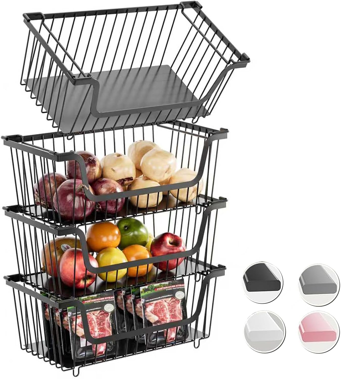 4-pcs-stackable-wire-baskets-pantry-organizers-and-storage-bins-black