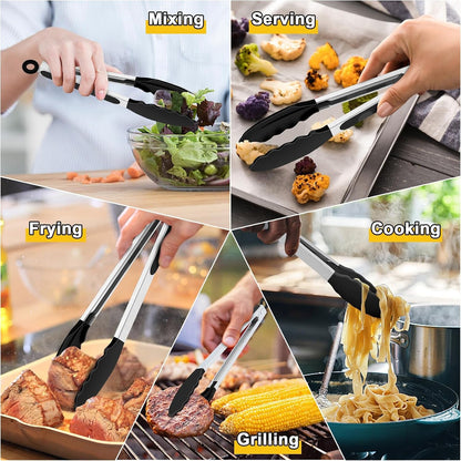 Kitchen Tongs, 9"&12" Stainless Steel Heat Resistant Cooking Tongs7