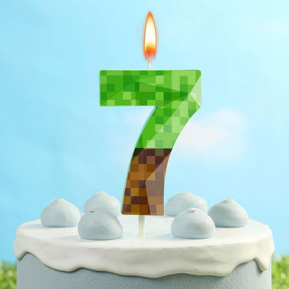 2.76 Inch Number 7 Pixel Birthday Candles Crystal, Green Miner Number Candles, Cake Number Candles, Party Celebration, Style Candle2