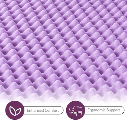 3 Inch Egg Crate Twin Memory Foam Mattress Topper, Cooling Gel Infused Foam Mattress Topper for Pressure Relief, Certipur-Us Certified Twin Bed Topper, Purple, 38"×75" | Lavender Scent Gel Infused Foam Mattress Topper for Pressure Relief, Certipur-Us Certified Twin Bed Topper, Purple, 38"×75"4
