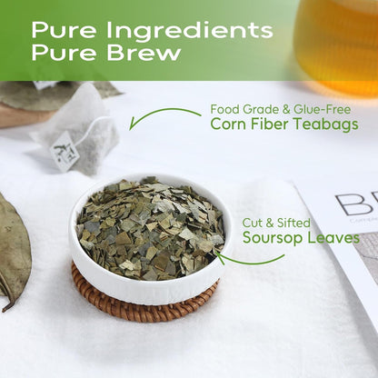 Soursop Leaves Tea Bags, 40 Counts, Hojas De Guanabana, Non-Gmo | Pure Dried Graviola Leaf, Caffeine-Free, Gentle Digestive Comfort, Supports Skin & Sleep , No Additives, Resealable Pouch4