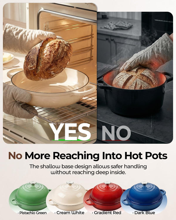 5QT Enameled Cast Iron Sourdough Bread Oven for Homemade, White | Tight-Fitting Dome Lid, Shallow Base Supports Easier Loading & Crisp Sourdough Crusts, Gifts for Sourdough Bakers6