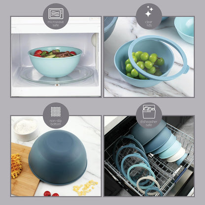Mixing Bowls with Lids - 12 Piece Plastic Nesting Bowls Set Includes 6 Prep Bowls and 6 Lids, Microwave Safe Mixing Bowl Set, Blue Tritan Lid4