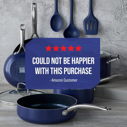 2 Piece Nonstick Frying Pan Set, 9.5” & 11" Skillets, Pfas-Free Ceramic, Dishwasher & Oven Safe, Stainless Steel Handle, Durable Metal Utensil Safe, Egg & Omelet Pans, Blue | 9.5" X 11" Skillets, Pfas-Free Ceramic Nonstick, Dishwasher & Oven Safe, Stay Cool Handle, Durable Metal Utensil Safe10
