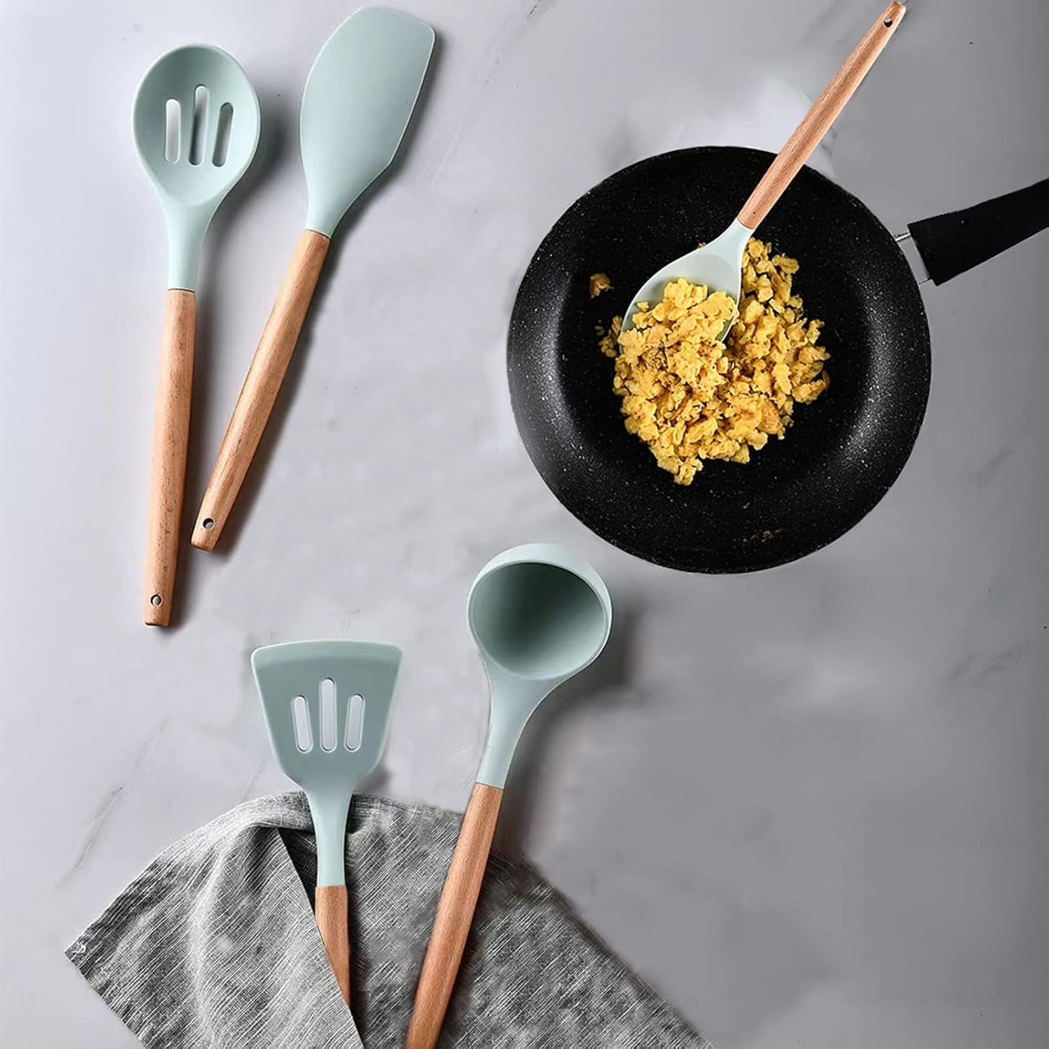 kitchen-utensils-set-5-pcs-non-stick-silicone-kitchen-cooking-utensils-with-wooden-handle-kitchen-spatula-cookware-utensils-set-heat-resistant-silicone-kitchen-gadgets-light-green