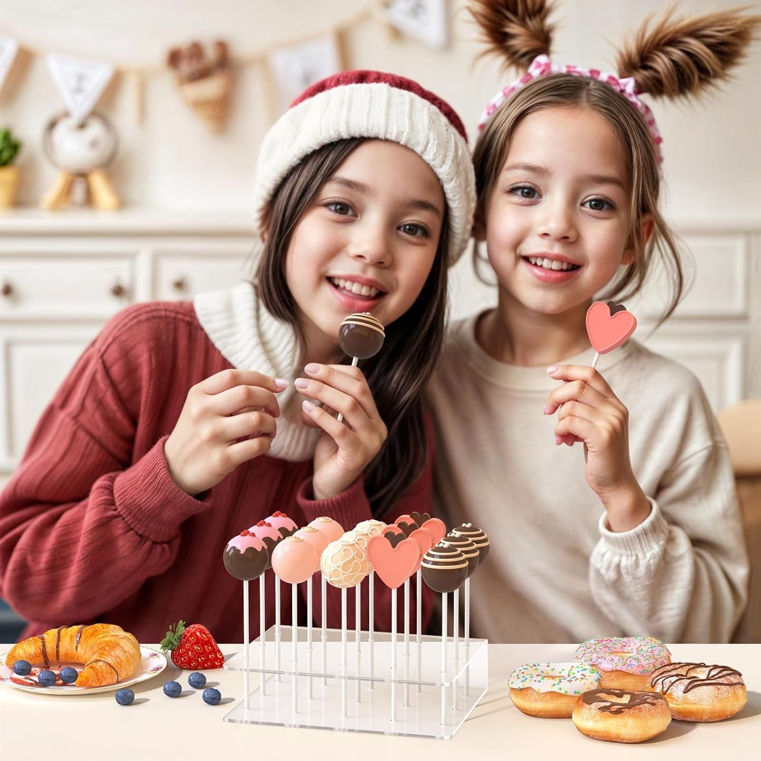 2-pack-cake-pop-stand-with-sticks-kit-acrylic-lollipop-hold-stand-clear-cake-pop-display-holder-15-holes-candy-pop-holder-with-100-pcs-sticks-100-pcs-clear-wrappers-100-pcs-gold-twist-ties