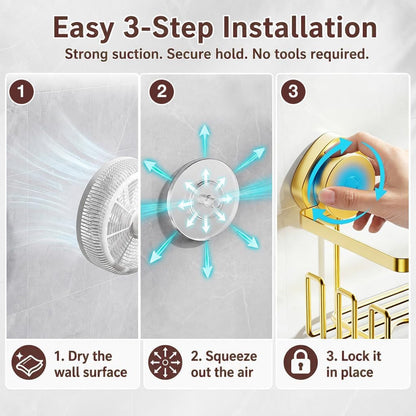 Suction Cup Shower Caddy Organizer with Soap Holder and Hooks, Gold2