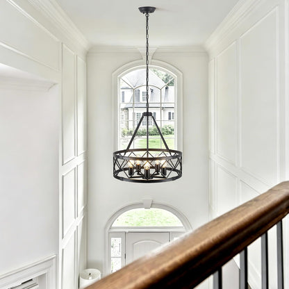 20" Black Chandelier, 5-Light Modern Farmhouse Dining Room Chandelier, Industrial Metal Cage Chandelier Hanging Light Fixture for Kitchen Island, Foyer, Entryway, Staircase, Living Room7