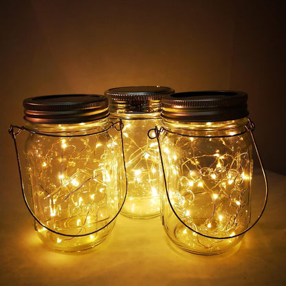 Solar Mason Jar Lights,4 Pack 30 Led Starry Fairy String Hanging Jar Lights,Solar Lanterns for Outdoor Patio Party Garden Wedding Halloween Christmas Projector Decor Light(Mason Jars/Handles Included)8